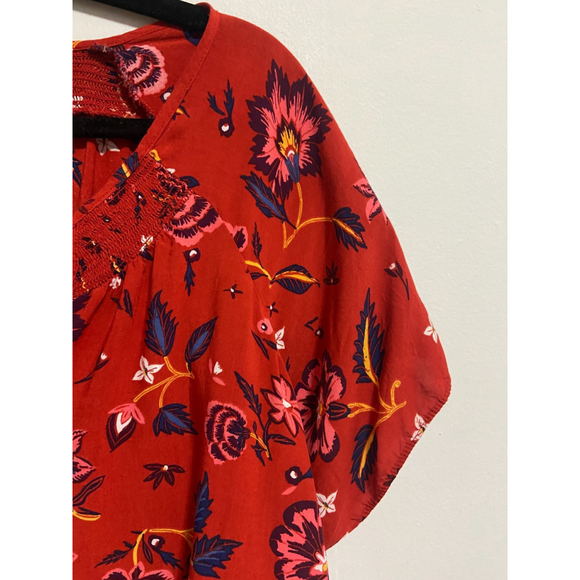 Old Navy Red Floral Peasant Top Plus Size 2X 28” Pit to Pit Tassel Tie Boho - Picture 6 of 11
